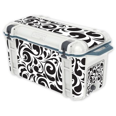 MightySkins (Cooler Not Included) Skin Compatible with OtterBox Venture 65 qt Cooler - Swirly Black | Protective, Durable, and Unique Vinyl Decal wrap Cover | Easy to Apply | Made in The USA