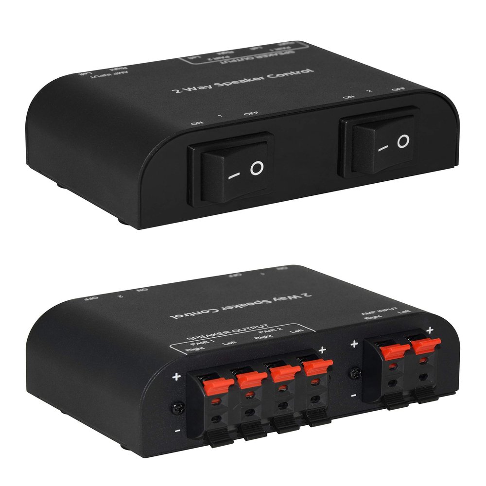 Xtrempro 61048 2 to 4 Way Speaker Switch, 1 in 2 Out to 1 in 4 Out Way Pair Stereo Speaker Selector W/Terminal Clamps Metal Non-Slip Box - Black (1 x 2 Way)