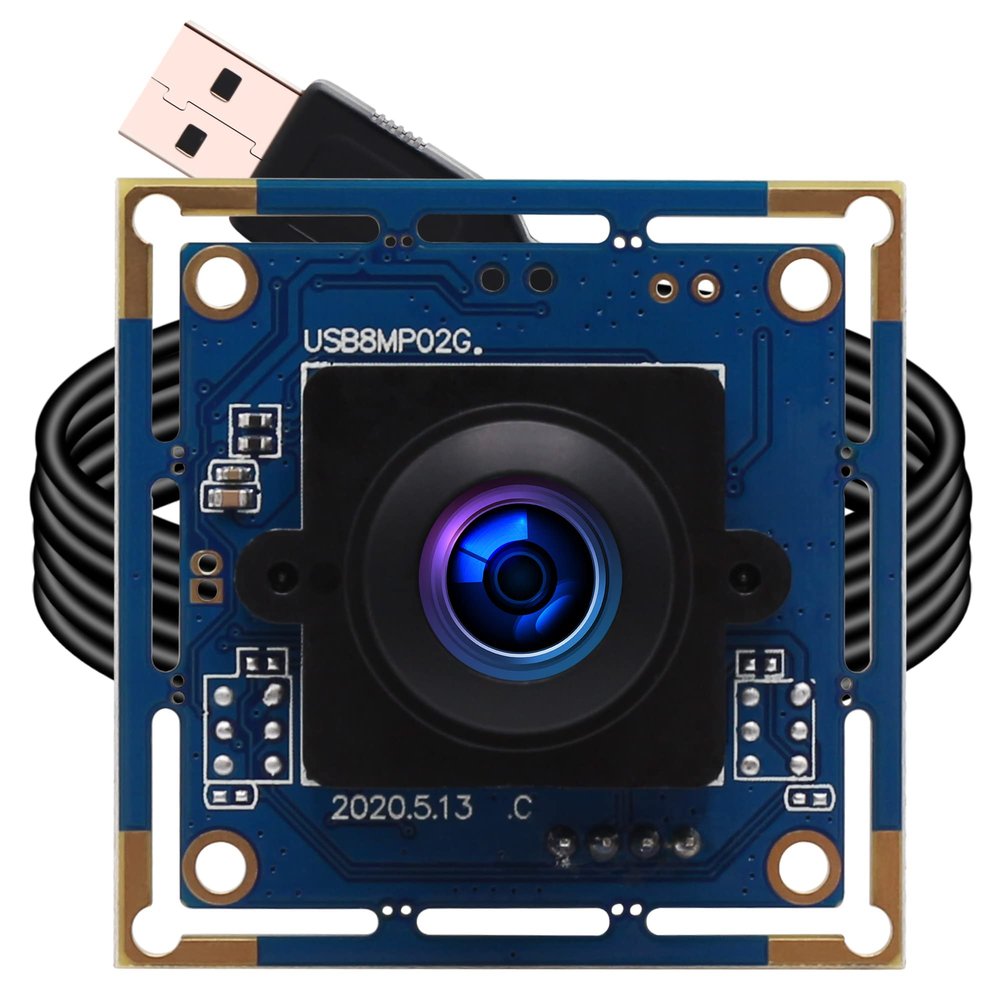 ELP 8mp USB Camera Wide Angle with 180degree Fisheye Lens 4K Embedded Webcam Board for Computer 2448P CMOS IMX179 UVC USB2.0 Video Industrial PC Camera for Machine Vision