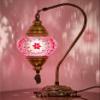 DEMMEX Turkish Moroccan Mosaic Table Lamp Handcrafted Tiffany-Style Colorful Glass Swan Neck Bedside, Desk, Table Light, Boho Artisan Accent Lighting for Bedroom or Living Room 15" H, Pink view 1