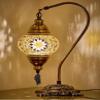 DEMMEX Turkish Moroccan Mosaic Table Lamp Handcrafted Tiffany-Style Colorful Glass Swan Neck Bedside, Desk, Table Light, Boho Artisan Accent Lighting for Bedroom or Living Room 15" H, Amber Brown view 1