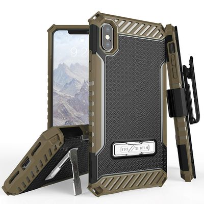 Beyond Cell Trishield Series Compatible With iPhone Xs Max Case/ Military Grade Rugged Cover + [Metal Kickstand]+[Belt Clip Holster] Compatible With Apple iPhone Xs MAX 6.5" (2018) - Brown