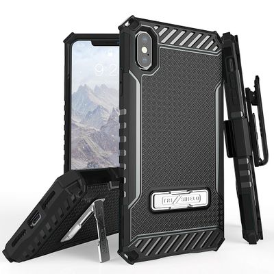 Beyond Cell Trishield Series Compatible with iPhone Xs Max Case/Military Grade Rugged Cover + [Metal Kickstand]+[Belt Clip Holster] Compatible with Apple iPhone Xs MAX 6.5" (2018) - Black