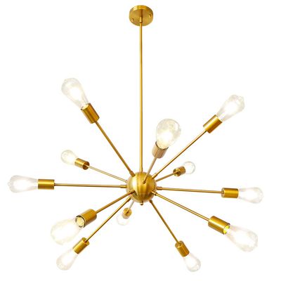 12-Light Gold Sputnik Chandelier, Mid Century Modern Ceiling Light Fixture