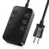 ZONV Wall Mount Power Outlet 6 AC Multi-Outlet Extender 5 USB Charging Ports Black Flat Plug 6ft Extension Cord 10A 2500W Compact Plug and Socket Home Office view 1