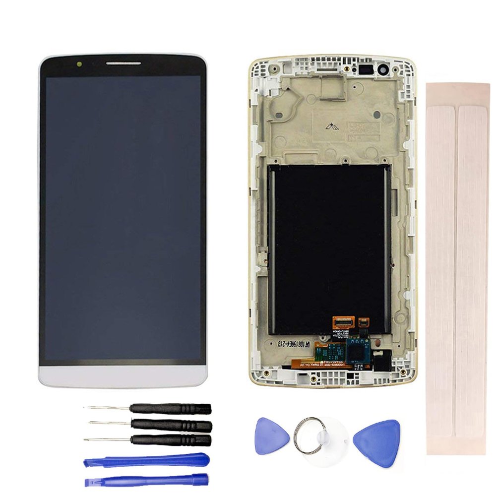 JayTong LCD Display & Replacement Touch Screen Digitizer Assembly with Free Tools for L-G G3 D850 D851 D855 VS985 LS990 White with Frame