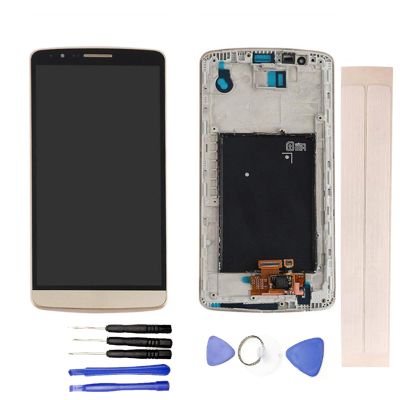 JayTong LCD Display & Replacement Touch Screen Digitizer Assembly with Free Tools for L-G G3 D850 D851 D855 VS985 LS990 Gold with Frame
