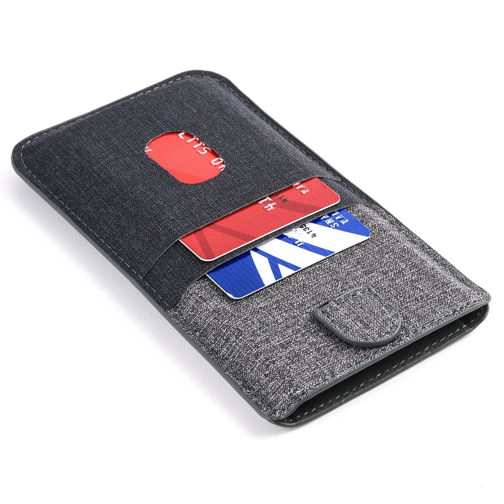 Dockem Luxe Wallet Sleeve 2.0 for iPhone 11 Pro Max (6.5), XS Max, 8 Plus, 7 Plus: Twill Canvas Style Synthetic Leather Card Case: Ultra Slim Pouch Cover with 4 Card Holder Slots (Black/Grey)