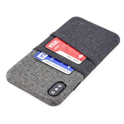 Dockem Wallet Case for iPhone Xs Max (6.5"): Built-in Metal Plate for Magnetic Mounting & 2 Credit Card Holder Slots (Luxe M2 Synthetic Leather, Black & Grey)
