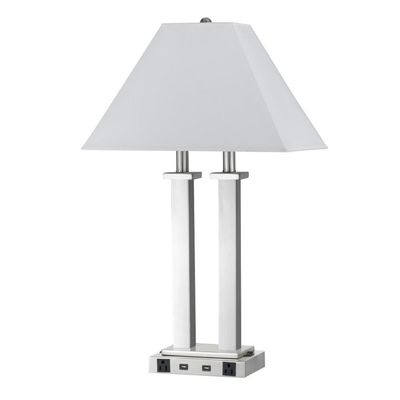 60w X 2 Metal Desk Lamp with 2 USB and 2 Power Outlets, On Off Rocker Base Switch