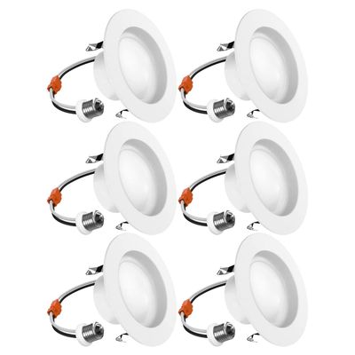 3-Inch LED Recessed Downlight, Dimmable, 7W=75W, 560 LM, E26 Base, CCT Color Temperature Selectable 2700K | 3000K | 3500K | 4000K | 5000K, Damp Rated, Simple Retrofit Installation, UL Listed, 6 Pack