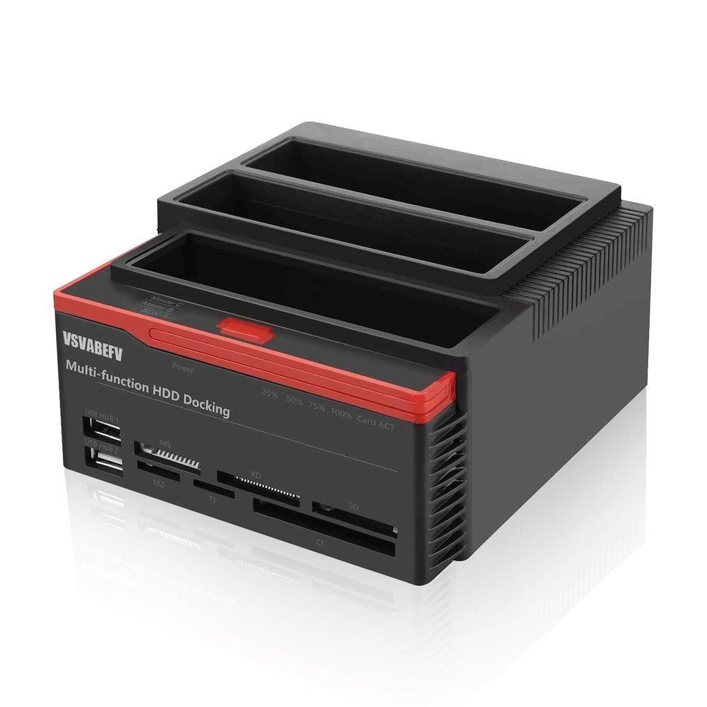 VSVABEFV IDE Hard Drive HDD Docking Station Hard Drive Dock Reader, 2.5 and 3.5 Inch External Hard Drive Enclosure, External HDD Hard Drive Card Reader USB 3.0 Hub, USB 3.0 to 2 SATA Ports 1 IDE Port