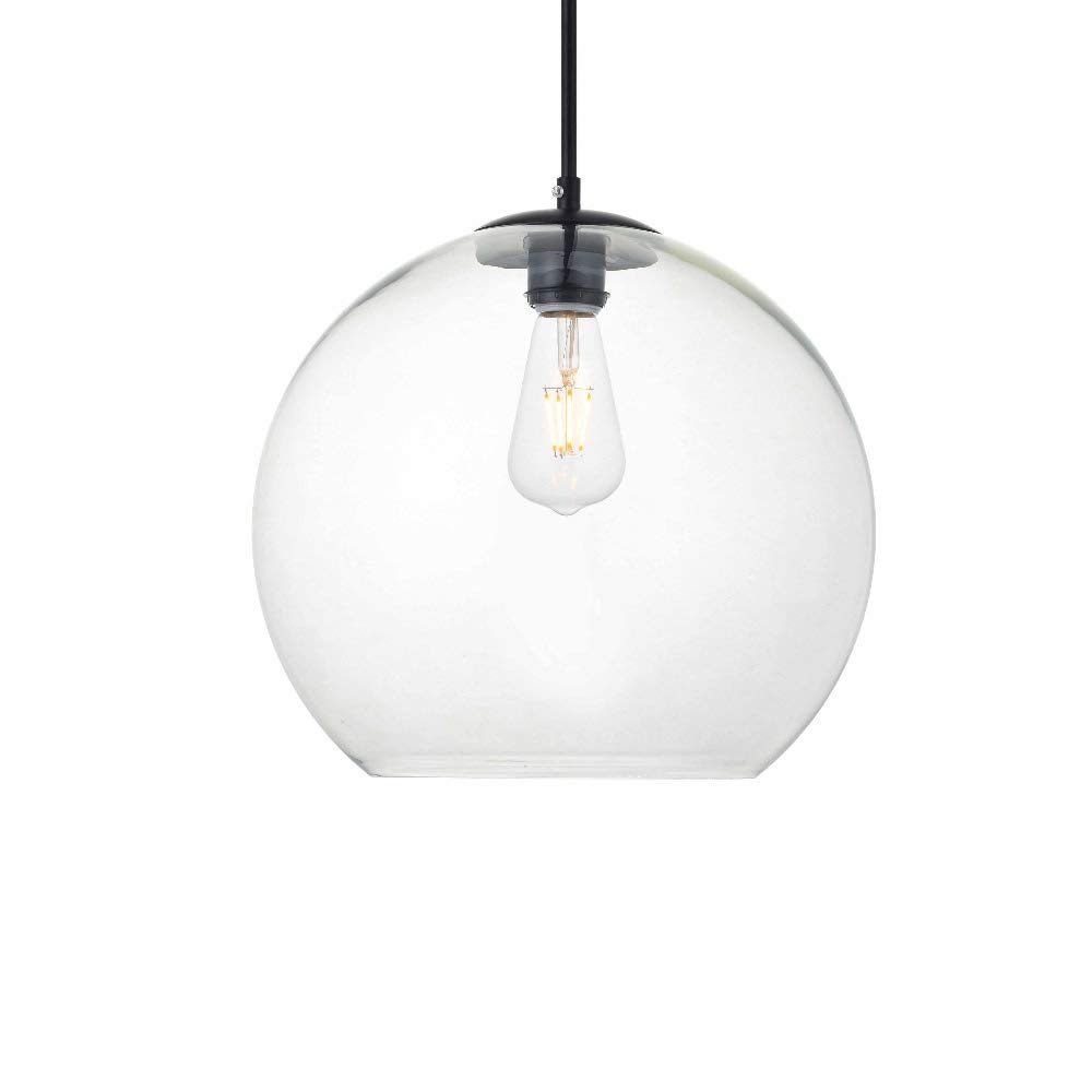 Elegant Lighting Living District Baxter 1-Light Metal Pendant - Black & Clear Finish