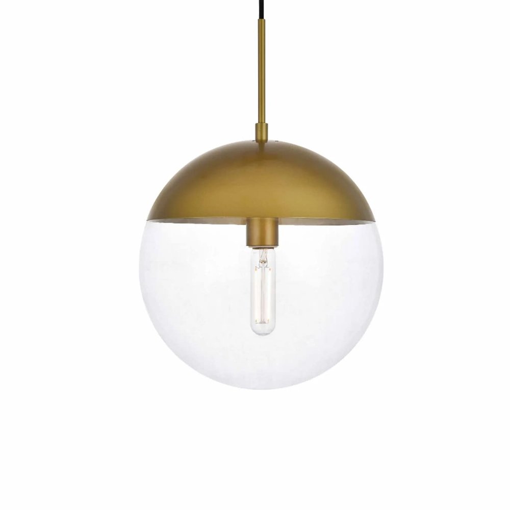 Living District Eclipse 1-Light Metal & Glass Pendant in Brass/Clear