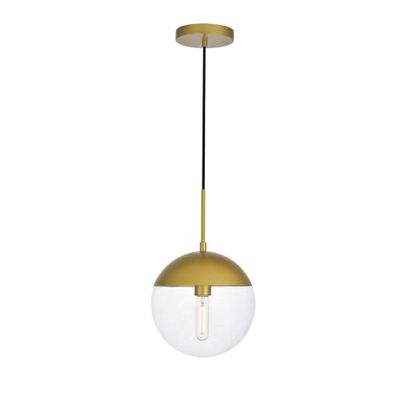 Elegant Lighting Living District Eclipse 1-Light Glass & Metal Pendant in Brass/Clear