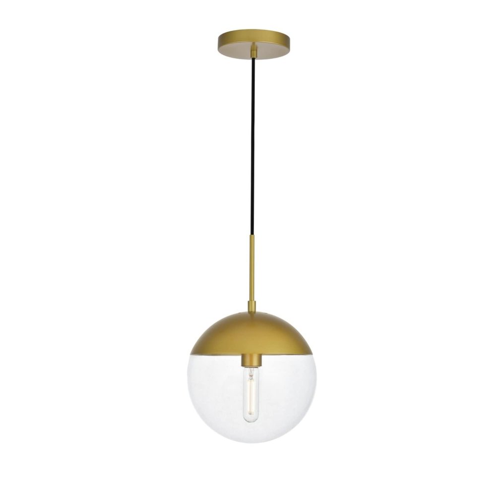 Elegant Lighting Living District Eclipse 1-Light Glass & Metal Pendant in Brass/Clear