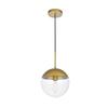 Elegant Lighting Living District Eclipse 1-Light Glass & Metal Pendant in Brass/Clear view 3