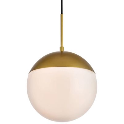 Elegant Lighting Living District Eclipse 1-Light Metal & Glass Pendant in Brass/Frosted White