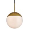 Elegant Lighting Living District Eclipse 1-Light Metal & Glass Pendant in Brass/Frosted White view 1