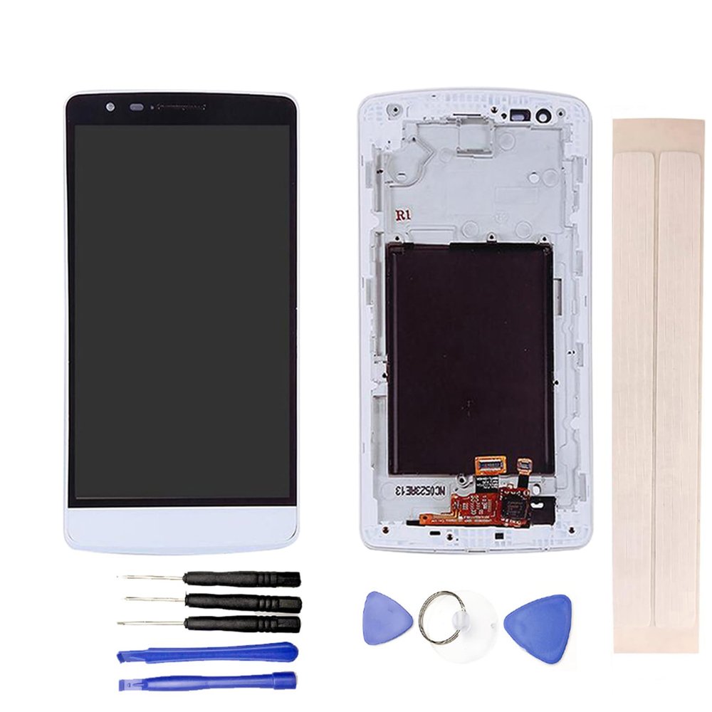 JayTong LCD Display & Replacement Touch Screen Digitizer Assembly with Free Tools for L-G G3 Mini D722 D724 D725 D728 White with Frame