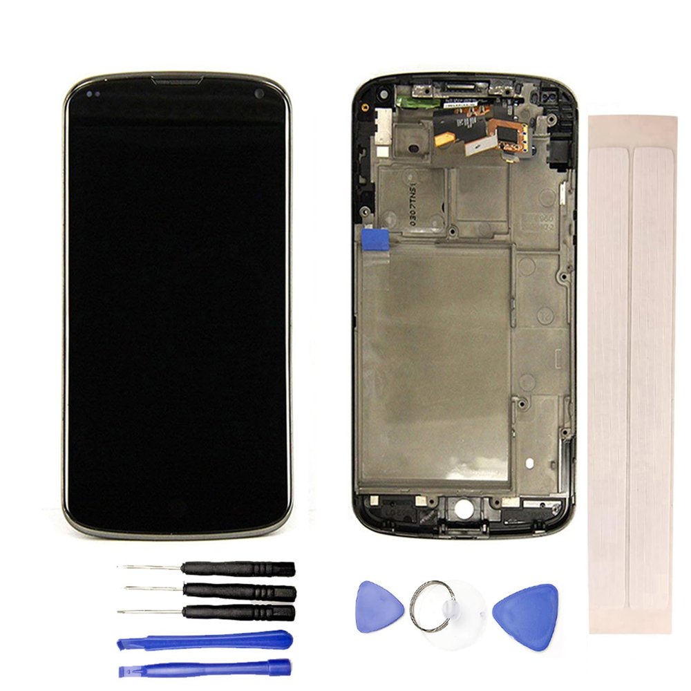 JayTong LCD Display & Replacement Touch Screen Digitizer Assembly with Free Tools for L-G Nexus 4 E960 Black with Frame