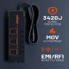 ECHOGEAR ShockBlocker 8 Outlet Surge Protector Power Strip - Slim Design Can Power & Protect Your Entire TV, Office, Or Gaming Setup - Advanced Surge Suppressor with 3420 Joules of Protection view 2