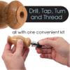 Peachtree Woodworking Supply Bottle Turning Kit with 5 Classic Chrome Stoppers 19/64 inch Drill Bit 1 inch 8 tpi Chuck and Ratcheting Handle with 3/8 inch Tap view 2