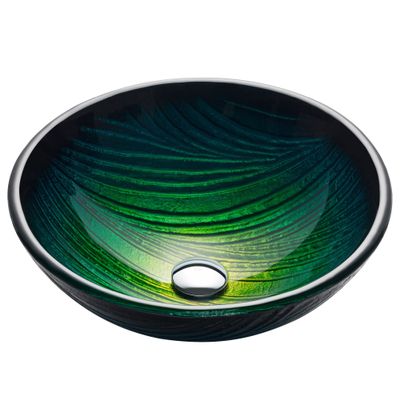 KRAUS Nature Series Round Green Glass Vessel Bathroom Sink, 17 inch GV-391-19mm