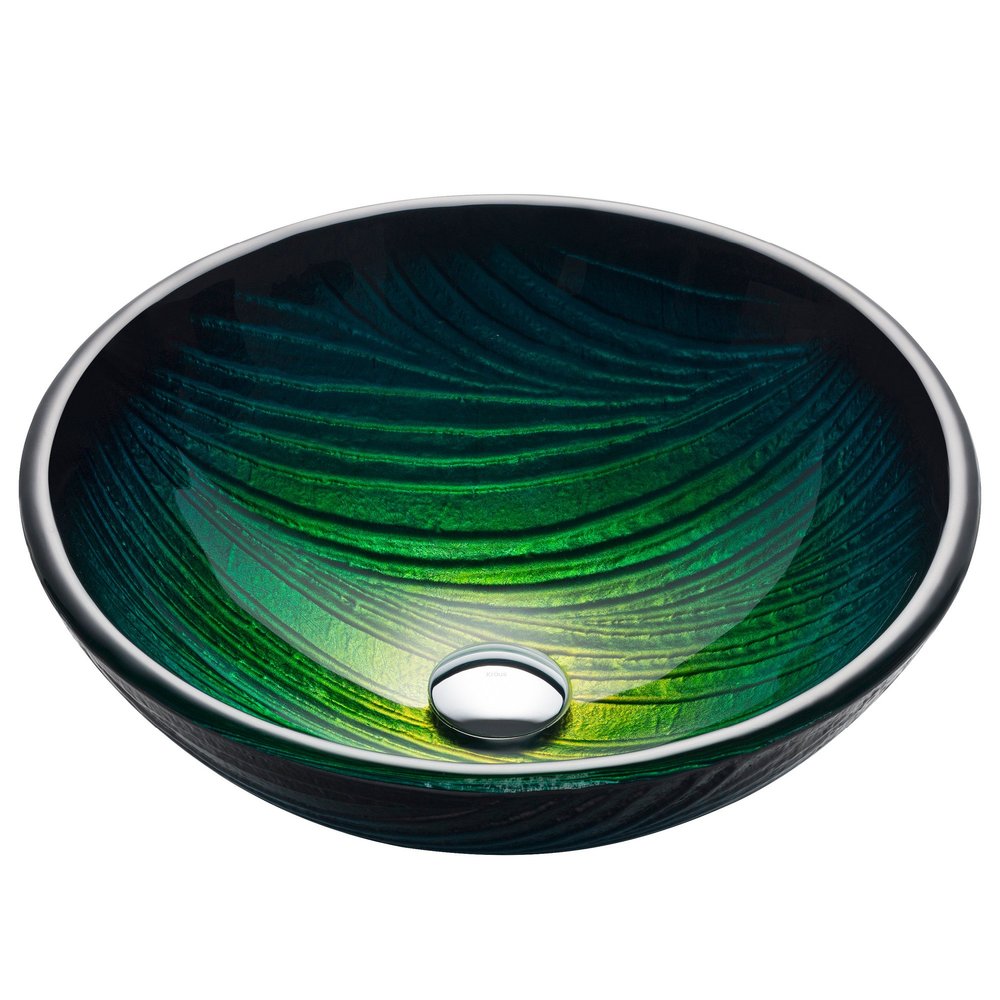 KRAUS Nature Series Round Green Glass Vessel Bathroom Sink, 17 inch GV-391-19mm