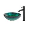 KRAUS Nei Glass Vessel Sink in Green with Ramus Faucet in Oil Rubbed Bronze view 1