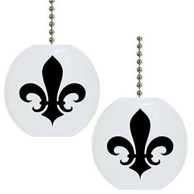 Set of 2 Black Fleur de Lis Solid Ceramic Fan Pulls