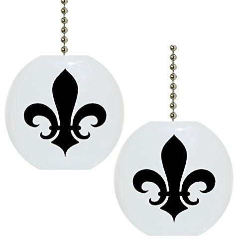 Set of 2 Black Fleur de Lis Solid Ceramic Fan Pulls