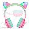 Riwbox CT-7 Cat Ear Bluetooth Headphones, LED Light Up Bluetooth Wireless Over Ear Headphones with Microphone and Volume Control for Travel/School/Smartphones/Laptop/PC/TV (Pink&Green) view 2