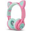 Riwbox CT-7 Cat Ear Bluetooth Headphones, LED Light Up Bluetooth Wireless Over Ear Headphones with Microphone and Volume Control for Travel/School/Smartphones/Laptop/PC/TV (Pink&Green) view 3