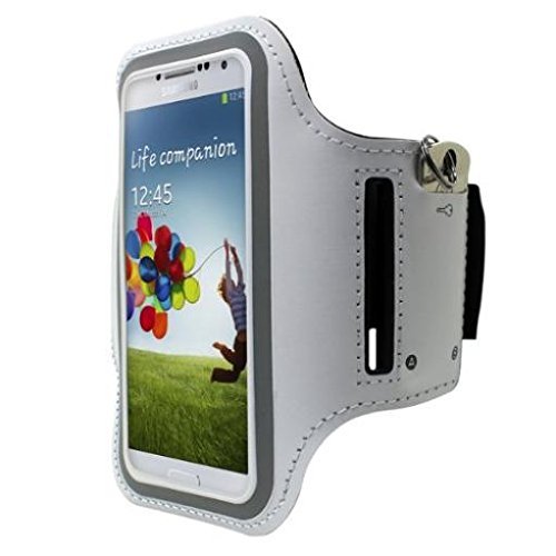 Armband Sports Gym Workout Cover Case Arm Strap Jogging Band Neoprene White for Straight Talk Samsung Galaxy Luna Pro (S327VL) - Straight Talk Samsung Galaxy S3 (SCH-S960L)