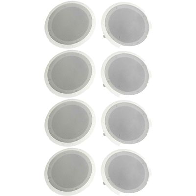 Pyle PDIC Series 8 Inch 250 Watts 4.8 Ohms Round Flush Mount Wall and Ceiling Home Speakers with Directable 0.5 Inch Polymer Dome Tweeter, Pack of 8