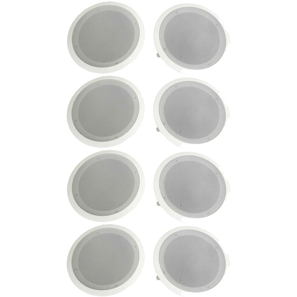 Pyle PDIC Series 8 Inch 250 Watts 4.8 Ohms Round Flush Mount Wall and Ceiling Home Speakers with Directable 0.5 Inch Polymer Dome Tweeter, Pack of 8