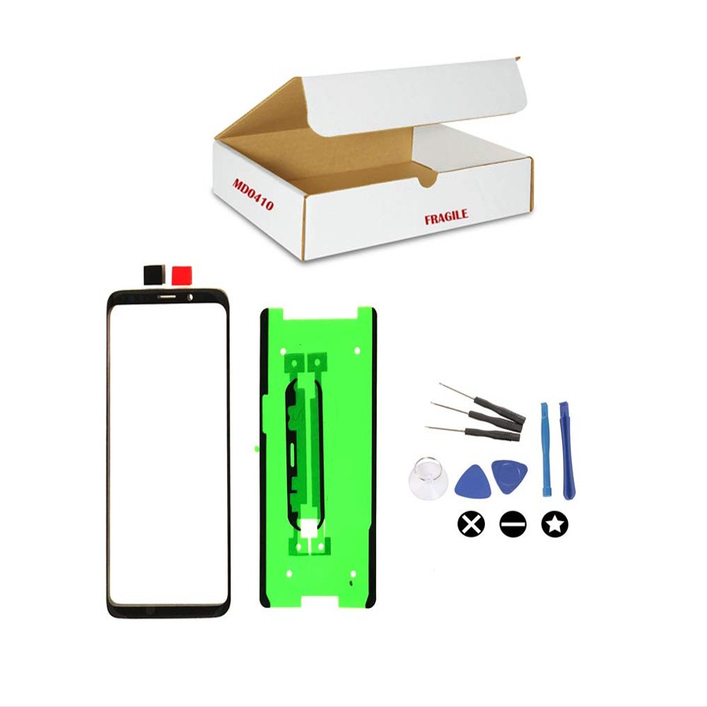 (md0410) Black Front Outer Glass Lens Replacement Compatible Galaxy S9 Plus + Tools Kit G965 G965U (LCD Touch Screen digitizer not Included)