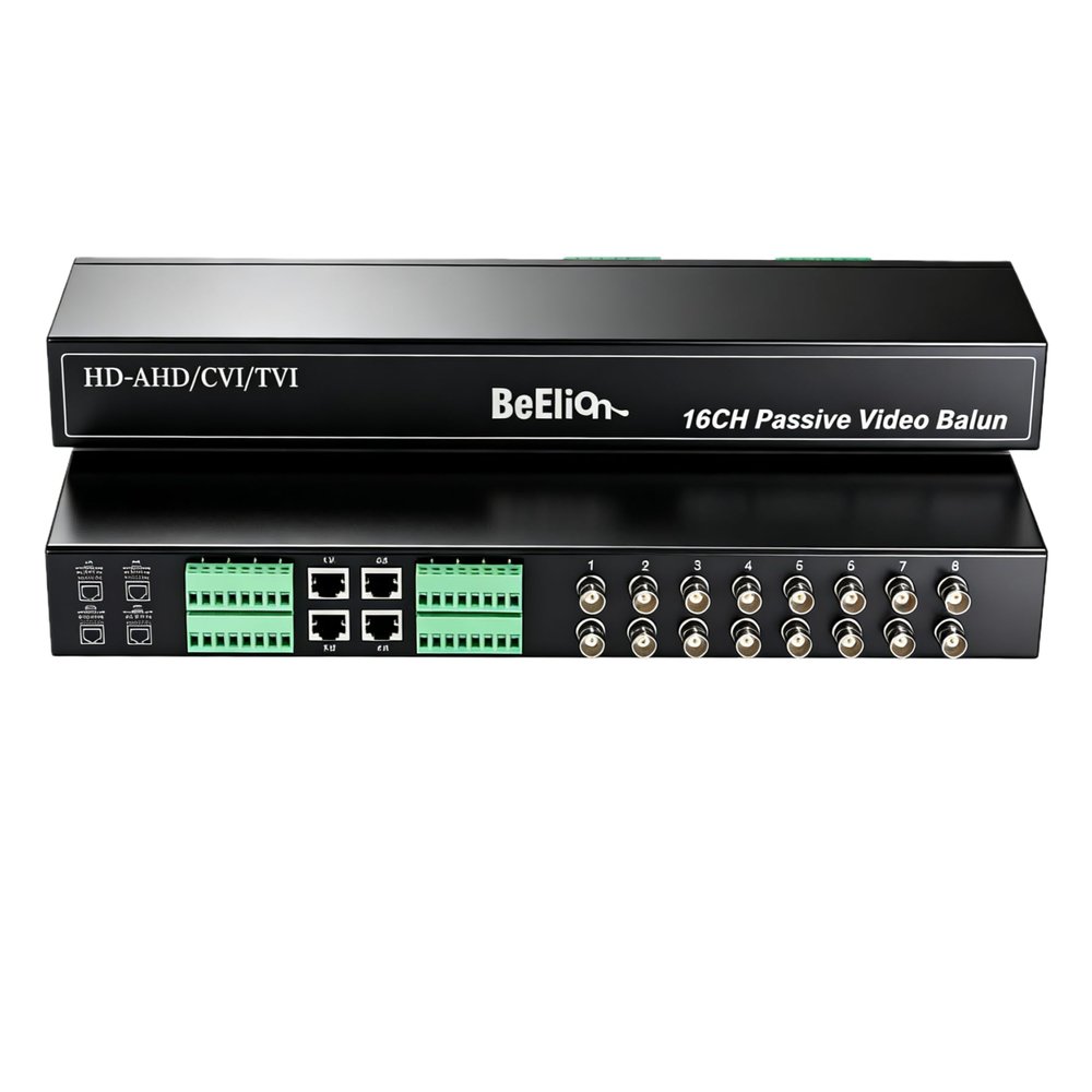 BeElion 16 Channel Passive Video Balun - BNC to RJ45 Transceiver Converter for CCTV Security Camera Systems, CAT5 Cable Compatible
