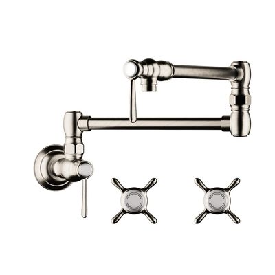 AXOR 16859831 Montreux 8-inch Tall 2-Handle Pot Filler with 360-Degree Swivel in Polished Nickel
