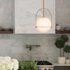 Hinkley Somerset Small Pendant Light  Etched Opal Glass Modern Globe Shade, Adjustable Height, Sloped Ceiling Compatible, Vintage-Inspired Metal Yoke Frame, Dry Rated  Heritage Brass Finish view 2