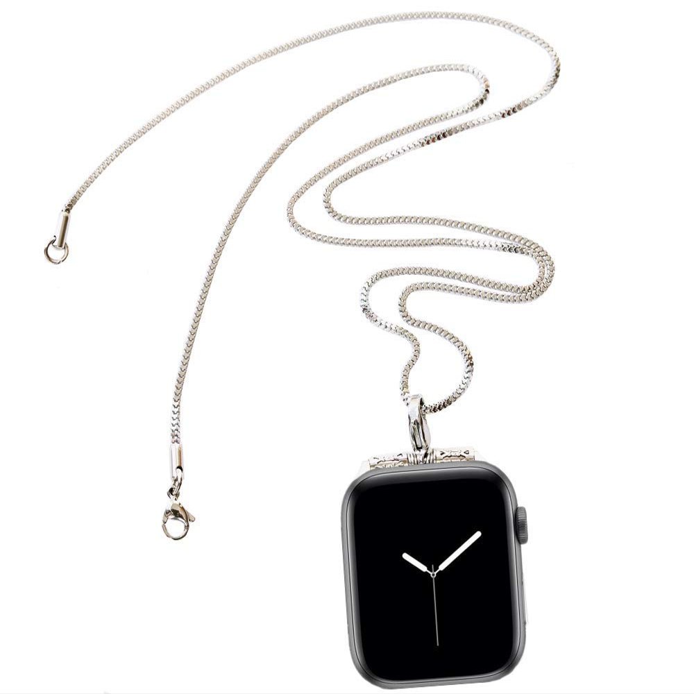Stainless Steel Chain Necklace Smartwatch Band 42mm Series 3 2 1 / 44mm Series 4 New Polished Silver Metal Box Chain Strap Rope Neckband Replacement Accessories Wearable Technology Women Men