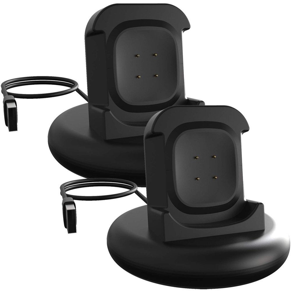 TenCloud Replacement Charger Compatible with Fitbit Sense 2/Versa 3/Versa 4 Charger Dock Non Slip Cradle Stand 3.3ft/1M Charging Cable Holder for Versa 4 /Sense 2 Smartwatch (Twin Black)