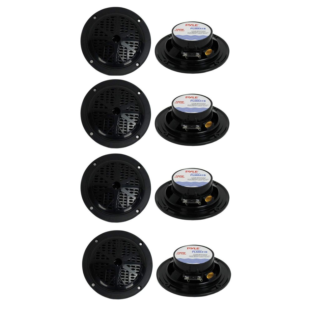 Pyle PLMR41B 4" 100W Dual Cone Waterproof Marine Boat Stereo Speakers (4 Pair)