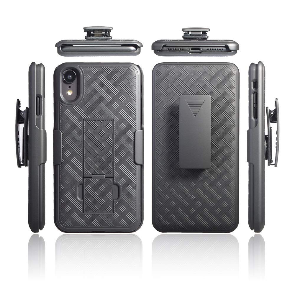 ZASE Belt Clip Case Compatible w/iPhone XR 2018 Holster Shell Tough Super Slim Protective Hard Cover Armor Defender with Glass Screen Protector (A Holster Combo Case)