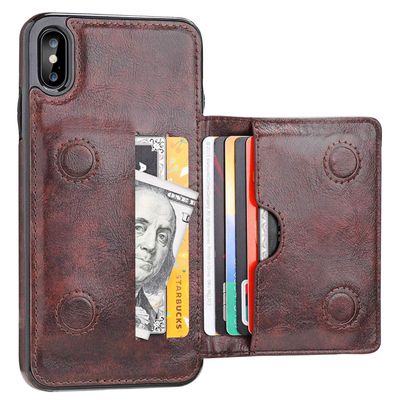 KIHUWEY Compatible with iPhone Xs Max Wallet Case with Credit Card Holder, Leather Kickstand Durable Shockproof Protective Hidden Magnetic Closure Cover for iPhone Xs Max 6.5 Inch (Brown)