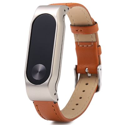 Leather Band Stainless Steel Watch Strap for Xiaomi Miband 2