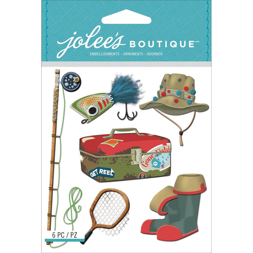 Jolees Boutique Dimensional Fishing Stickers Multidimensional 3D Scrapbook Embellishments for Fishing Trips and Outdoor Crafts