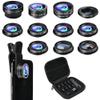 Phone Camera Lens Kit, 11 in 1 Cellphone Lens Kit for iPhone and Android, 0.63X Wide Angle+15X Macro+ 198Fisheye+Telephoto+CPL/Flow/Radial/Star/Soft Filter+Kaleidoscope Lens view 1