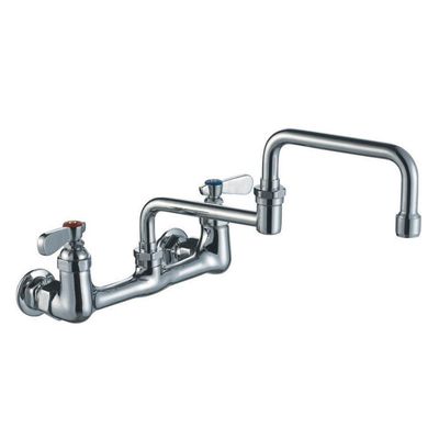 Whitehaus WHFS9814-008DJ-C Heavy Duty wall mount utility faucet with double jointed retractable swing spout and lever handles - Polished Chrome
